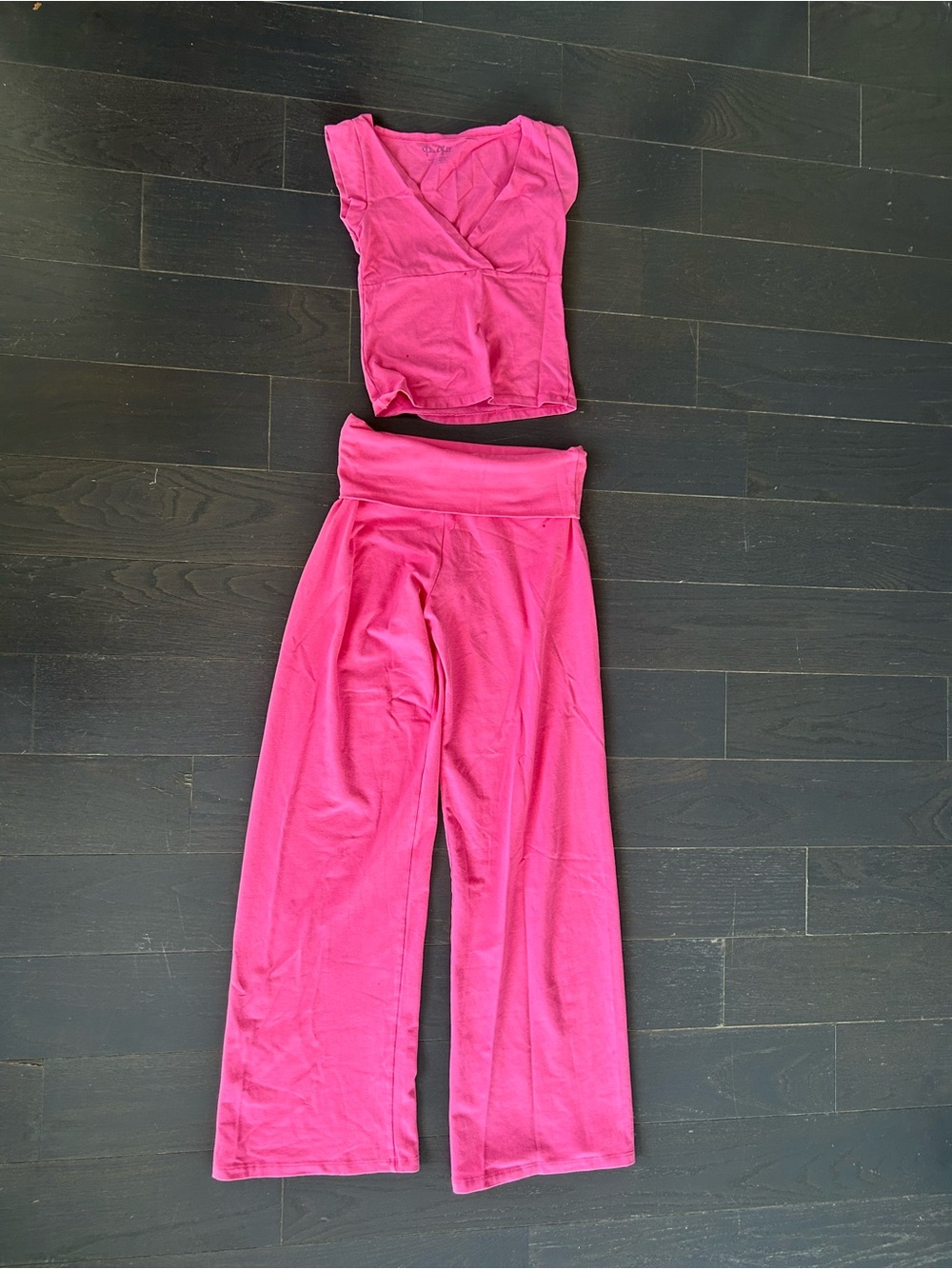Brandy Melville Hot Pink Wide-Leg Pants with crop top set